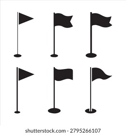 BLACK VECTOR VARIOUS golf flag icon silhouettes.