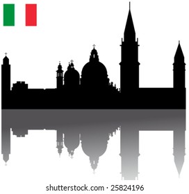 Black vector Venice silhouette skyline with Italian flag