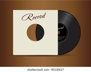 Black vector vinyl disc with cover isolated on brown background