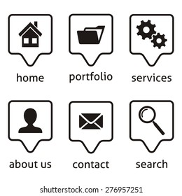 Black vector website menu icons on white background