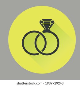  Black vector wedding rings flat icon with long shadow