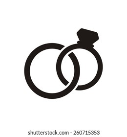 Black vector wedding rings icon on white background