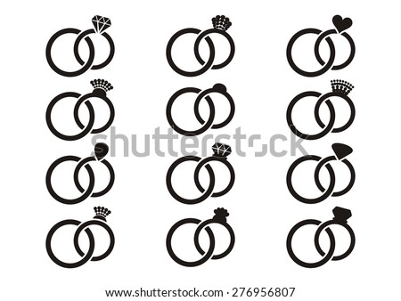 Black vector wedding rings icons big set