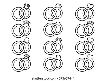 Black vector wedding rings outline icons big collection