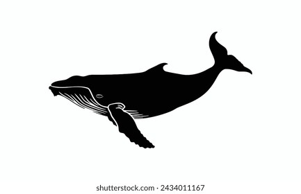 Black vector whale silhouette white background