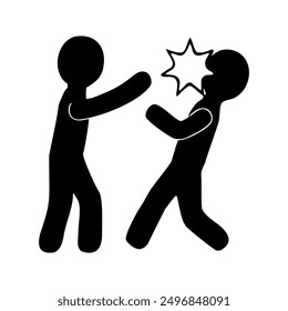 black vector white background, social verbal bullying symbols, symbols of hitting, fighting, kicking and social distancing