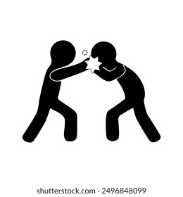 black vector white background, social verbal bullying symbols, symbols of hitting, fighting, kicking and social distancing