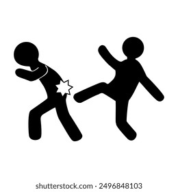 black vector white background, social verbal bullying symbols, symbols of hitting, fighting, kicking and social distancing