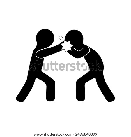 black vector white background, social verbal bullying symbols, symbols of hitting, fighting, kicking and social distancing