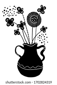 black vector wildflowers in a clay vase