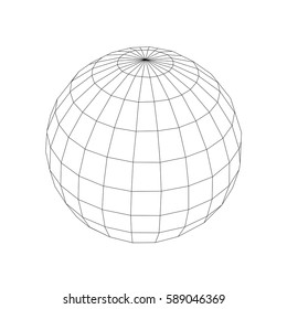 Black vector wireframe sphere - globus on white background