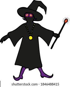 black vector witch silhouette. Halloween mysterious character illustration.