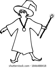 black vector witch silhouette. Halloween mysterious character illustration.