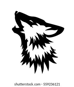 Black vector wolf head illustration, icon or tattoo design