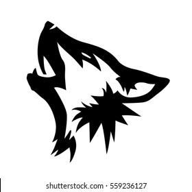 Black vector wolf head illustration, icon or tattoo design