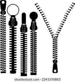 Black vector of zipper. Closed and open zip icon set vector illustration