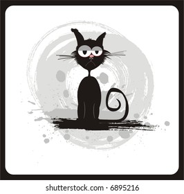 Black vectro cat illustration with grunge background