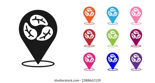 Black Vegan food diet icon isolated Black background. Organic, bio, eco symbol. Vegan, no meat, lactose free, healthy, fresh and nonviolent food. Set icons colorful. Vector