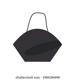 Vector accesorio de diseñador de tote Bag de cuero vegano negro. Ilustración plana de la gran bolsa de compras de la cesta. Elemento de collage sobredimensionado del bolso aislado en fondo blanco