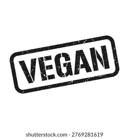 A black vegan stamp on a clean white background, symbolizing plant-based lifestyle and dietary choices.