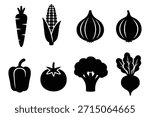 Black vegetable icons carrot corn onion bell pepper tomato broccoli beet