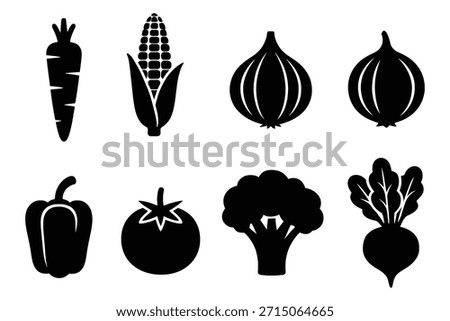 Black vegetable icons carrot corn onion bell pepper tomato broccoli beet