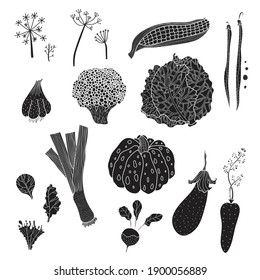 Black vegetables. Cute illustration. Decorative illustration.