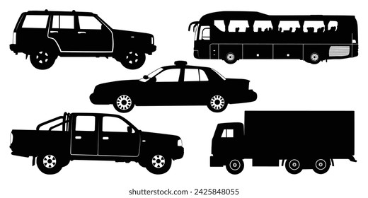Ilustración vectorial de siluetas de vehículos negros