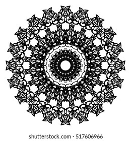 Black Velvet Vintage mandala. Eastern, Indian, Arabic. Hand drawing. Pattern. Graphic arts. Vector illustration on isolated background