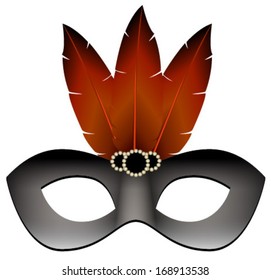 black venetian mask with red feathers