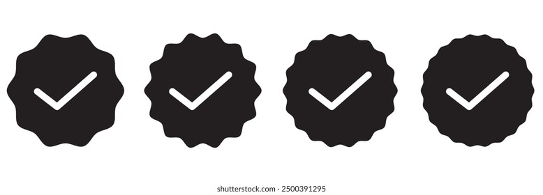 Black verification badge icon set isolated on white. Vector.