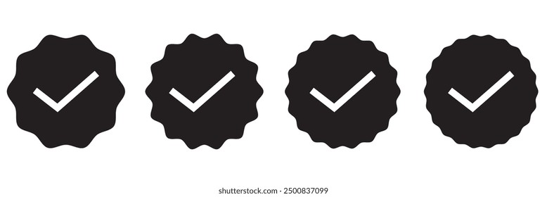 Black verification badge on checkmark icon isolated on white background.