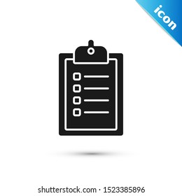 Black Verification of delivery list clipboard icon isolated on white background.  Vector Illustration