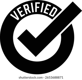 Marca de verificación verificada negra dentro de un círculo con fondo blanco
