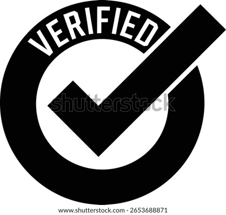 Black verified check mark inside a circle with white background
