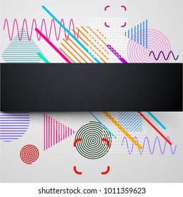 Black vertical background with abstract colorful pattern on white. Vector paper illustration.