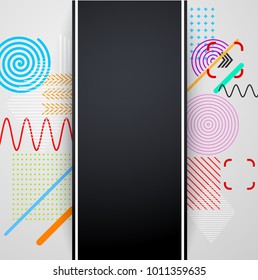Black vertical background with abstract colorful pattern on white. Vector paper illustration.