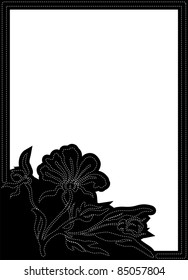 Black vertical frame with an outline of the flower in the corner