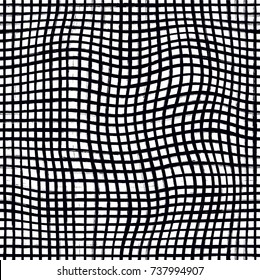 Black vertical and horizontal lines seamless pattern. EPS10 vector illustration for texture, fabric, wallpaper. Monochrome wavy checkered pattern.