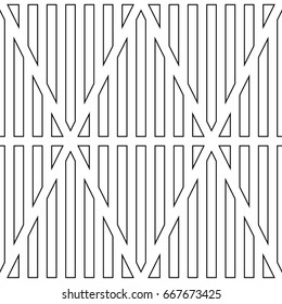 Black vertical lines contours on white background. Seamless surface pattern design with linear ornament. Strokes wallpaper. Hash stroke motif. Digital paper with stripes. Striped vector illustration.
