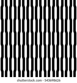 Black vertical lines on white background. Striped wallpaper. Seamless surface pattern design with symmetrical linear ornament. Stripes motif. Digital paper for textile print, page fill. Vector op art