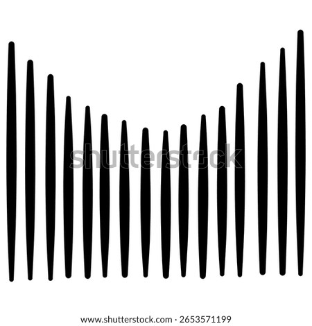 Black vertical shapes forming a symmetrical wave-like pattern, minimalist and abstract, suitable for modern art or sound design.