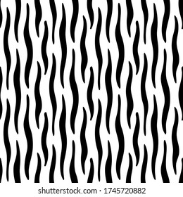 Rayas verticales negras aisladas sobre fondo blanco. Patrón sin costuras de cebra. Ilustración gráfica vectorial dibujada a mano. Textura.