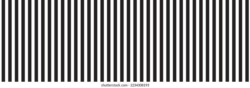 Bandas verticales negras sobre fondo blanco. Patrón de líneas rectas para el fondo y la plantilla de fondo. Líneas realistas con textura de rayas repetidas. Fondo geométrico simple, ilustración vectorial
