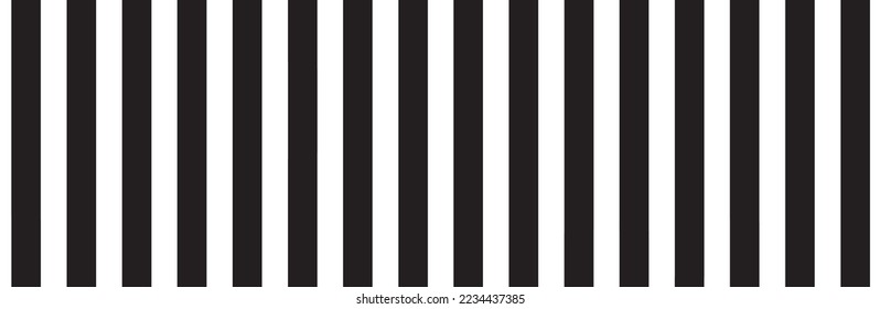 Black vertical stripes on white background. Straight lines pattern for backdrop and wallpaper template. Realistic lines with repeat stripes texture. Simple geometric background, vector illustration