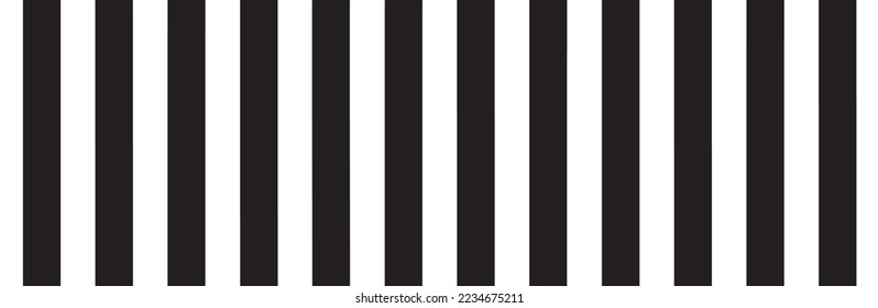 Black vertical stripes on white background. Straight lines pattern for backdrop and wallpaper template. Realistic lines with repeat stripes texture. Simple geometric background, vector illustration