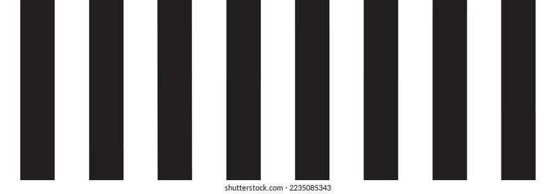 Black vertical stripes on white background. Straight lines pattern for backdrop and wallpaper template. Realistic lines with repeat stripes texture. Simple geometric background, vector illustration