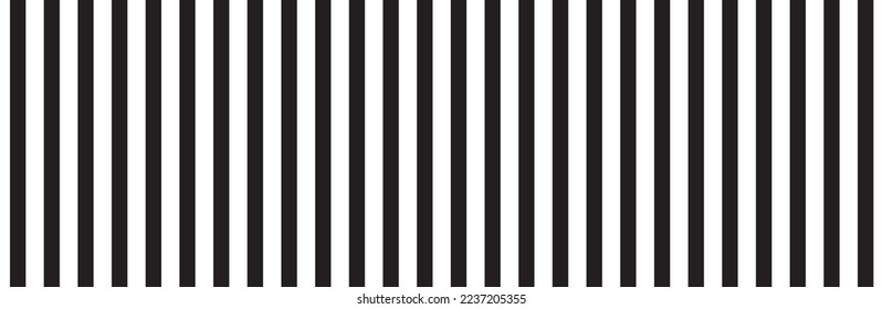 Black vertical stripes on white background. Straight lines pattern for backdrop and wallpaper template. Realistic lines with repeat stripes texture. Simple geometric background, vector illustration
