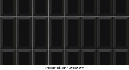 Black vertical subway tile seamless pattern. Wall with brick texture. Vector geometric background design