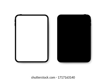 Black Vertical Tablet Computers Mock Up Vector illustration. Front and Back View Tab Image